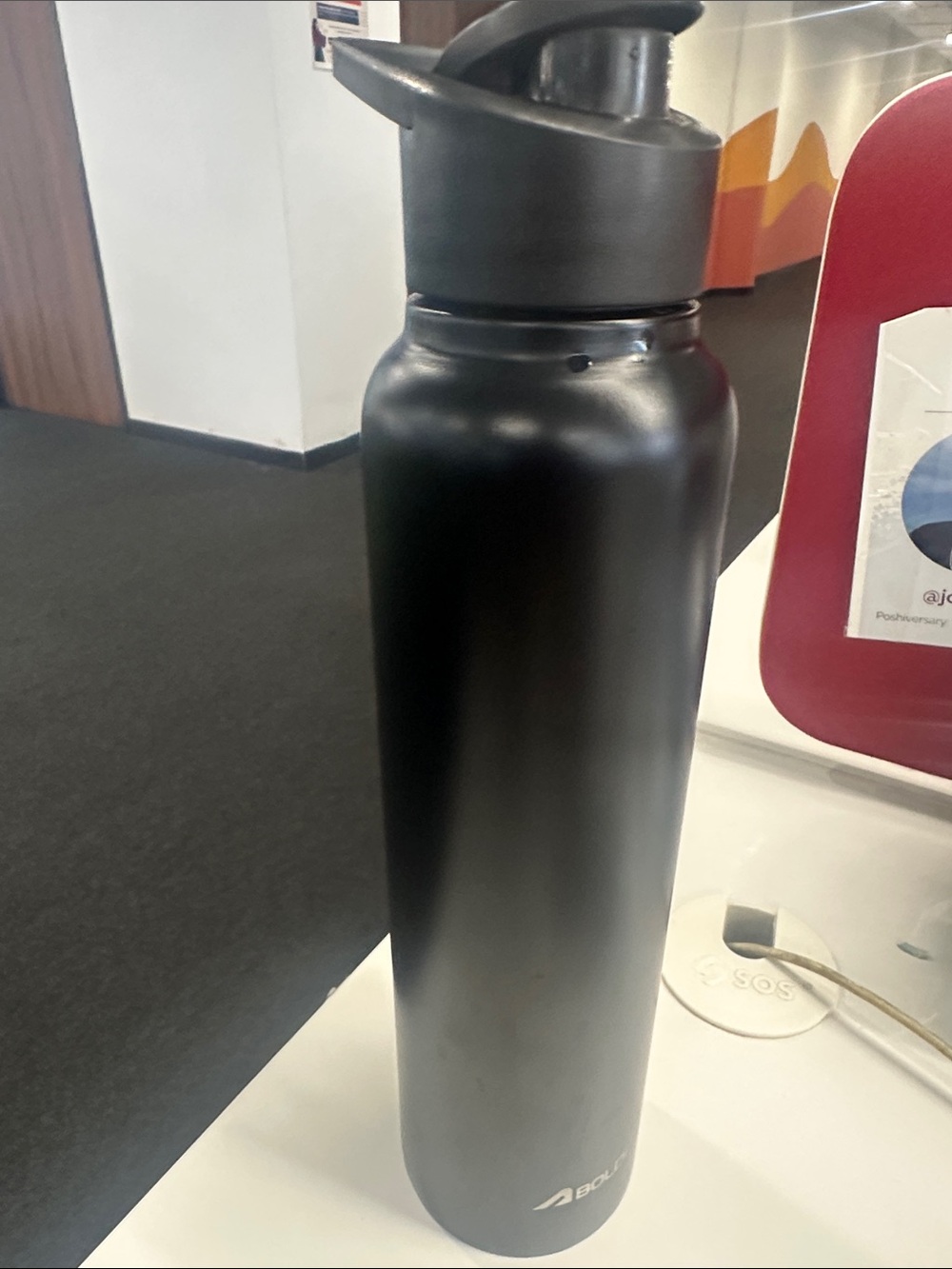 Black Stainless Steel Water Bottle with Flip Cap - Brand: